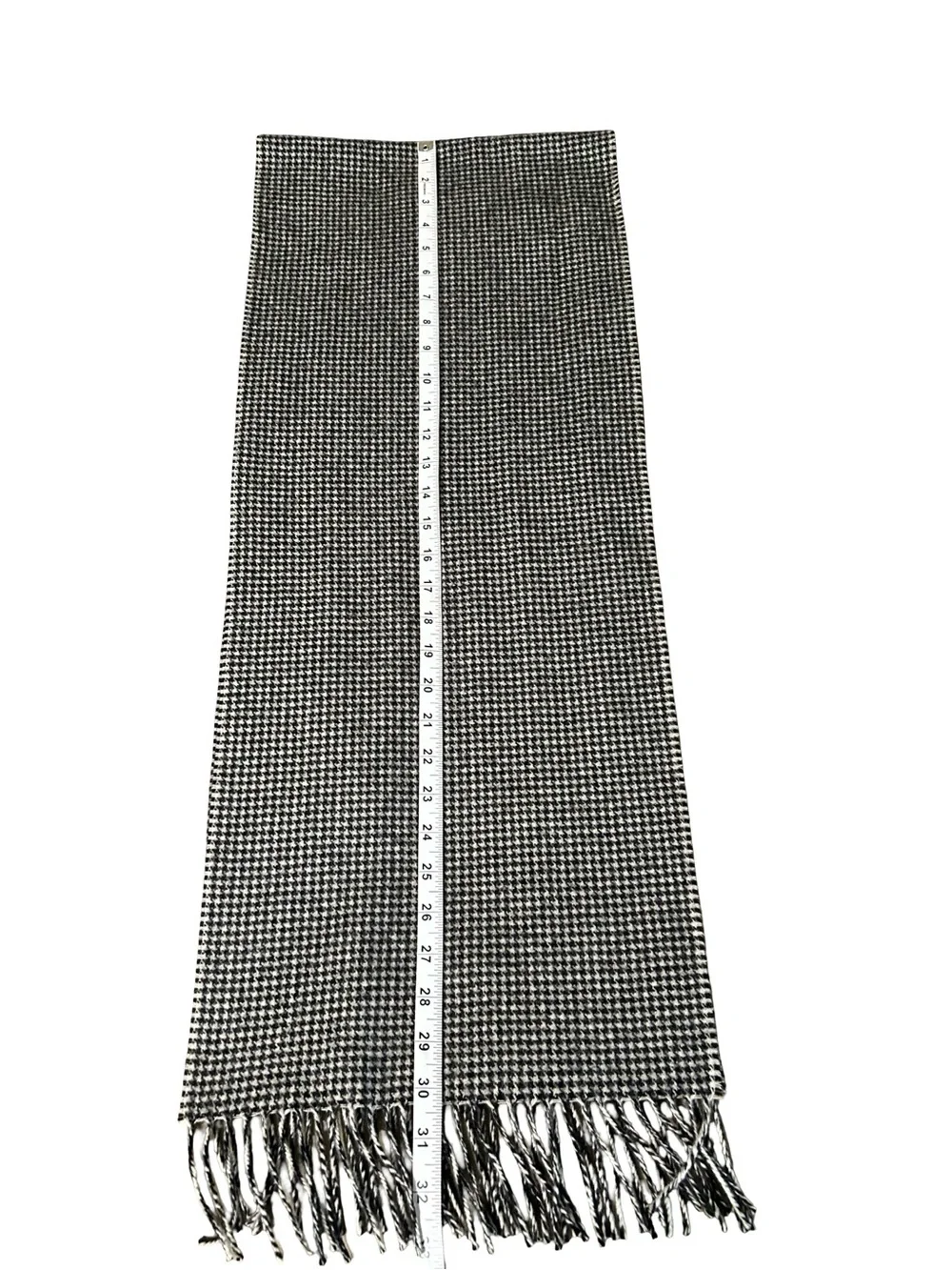 Jos A Bank 100% Cashmere Scarf Houndstooth Black Cream Fringe Classic Luxury